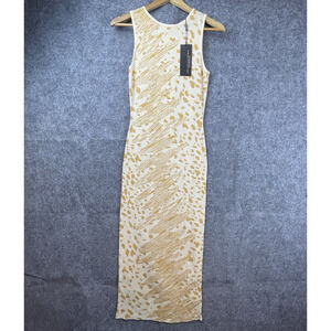 Emprada Dress Small Eleni Leopard Midi Orange Jacquard Lightweight Knit Stretch